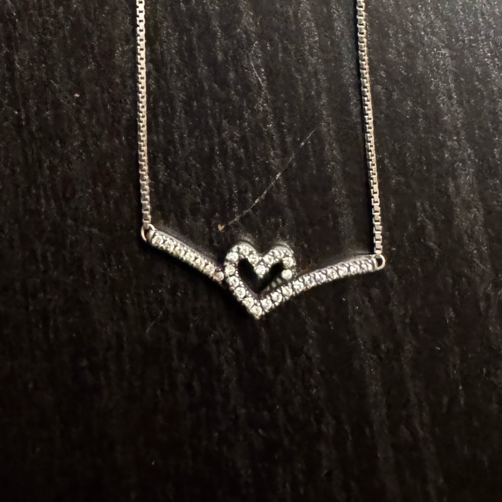 Pandora Silver Heart Necklace with Pavé Accent - Picture 2 of 3